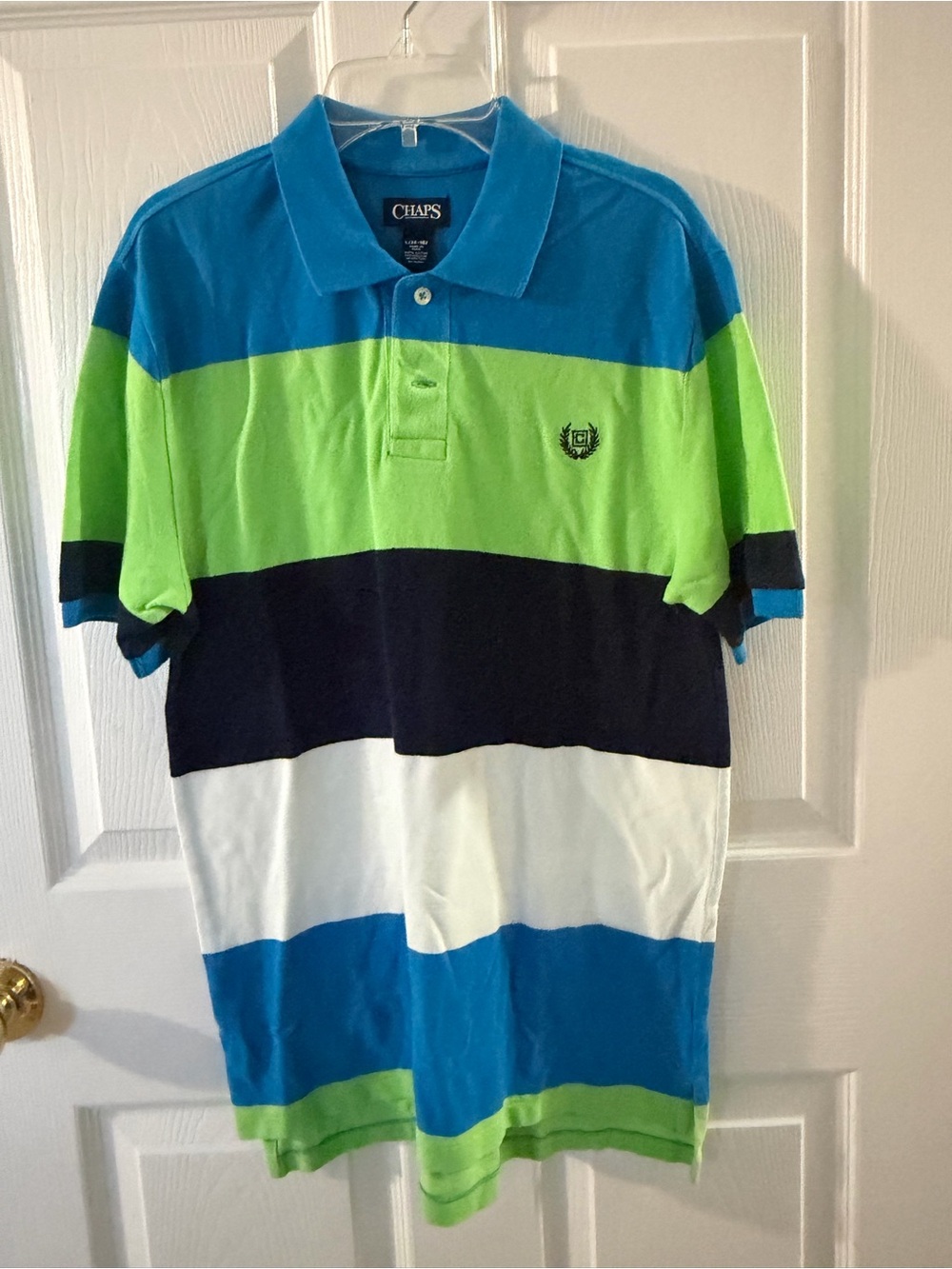 Chaps Men’s Striped Polo Shirt in Blue, Lime & Navy